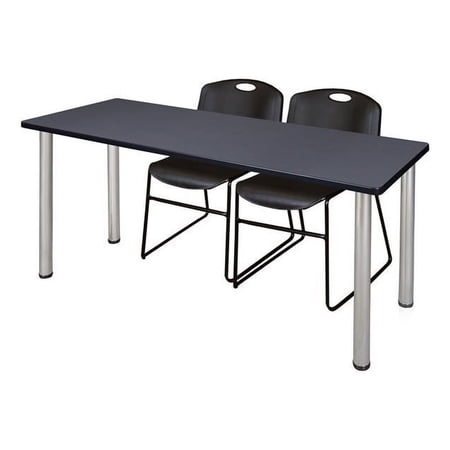 Regency 60" x 24" Training Table- Grey/ Chrome & 2 Stack Chairs- Black