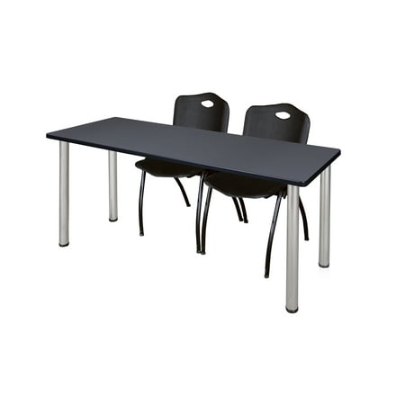 60" x 24" Kee Training Table- Grey/ Chrome & 2 'M' Stack Chairs- Black