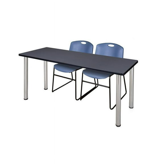Regency 60" x 24" Training Table- Grey/ Chrome & 2 Stack Chairs- Blue