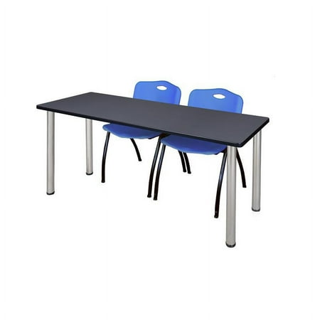 Regency 60" x 24" Training Table- Grey/ Chrome & 2 Stack Chairs- Blue