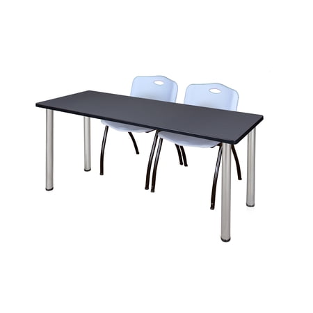 60" x 24" Kee Training Table- Grey/ Chrome & 2 'M' Stack Chairs- Grey