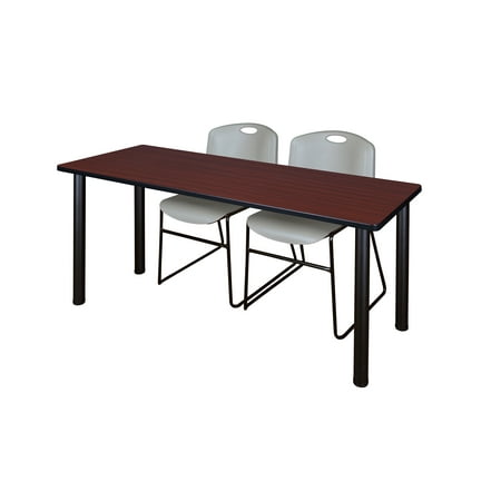 60" x 24" Kee Training Table- Mahogany/ Black & 2 Zeng Stack Chairs- Grey