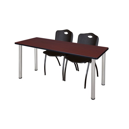 60" x 24" Kee Training Table- Mahogany/ Chrome & 2 'M' Stack Chairs- Black