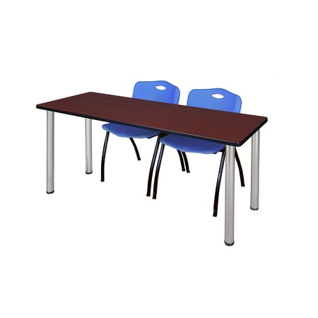 60" x 24" Kee Training Table- Mahogany/ Chrome & 2 'M' Stack Chairs- Blue