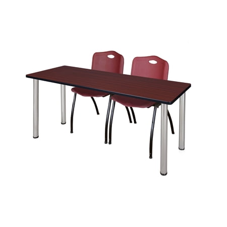 60" x 24" Kee Training Table- Mahogany/ Chrome & 2 'M' Stack Chairs- Burgundy