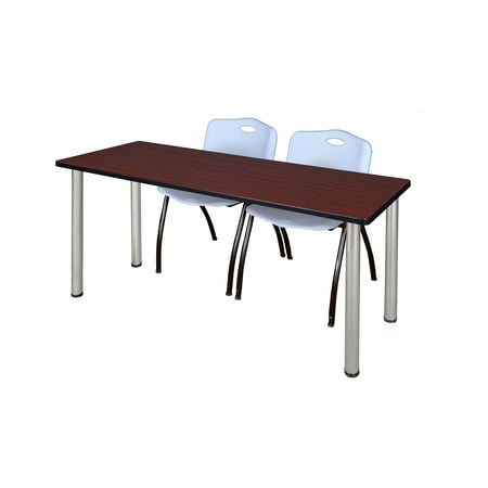 60" x 24" Kee Training Table- Mahogany/ Chrome & 2 'M' Stack Chairs- Grey
