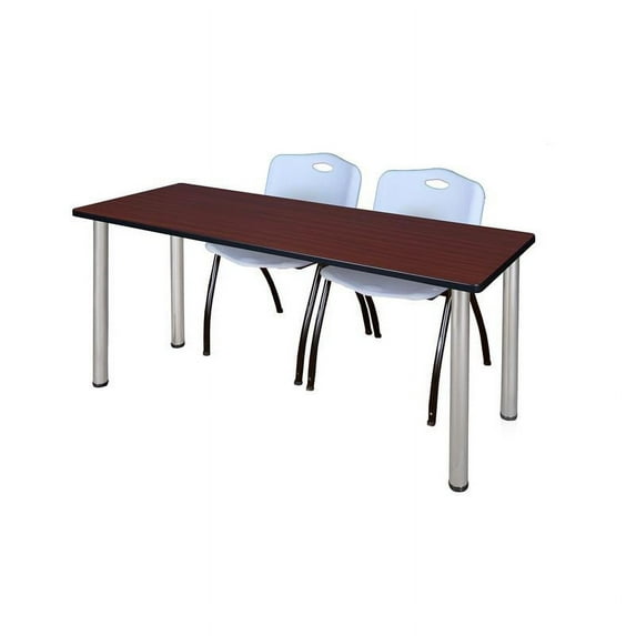 Regency 60" x 24" Training Table- Mahogany/ Chrome & 2 Stack Chairs- Grey