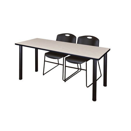 60" x 24" Kee Training Table- Maple/ Black & 2 Zeng Stack Chairs- Black