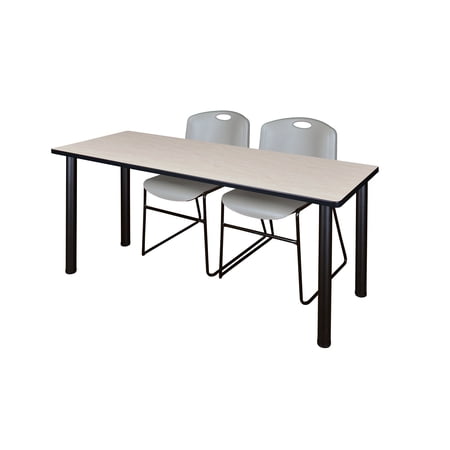 60" x 24" Kee Training Table- Maple/ Black & 2 Zeng Stack Chairs- Grey