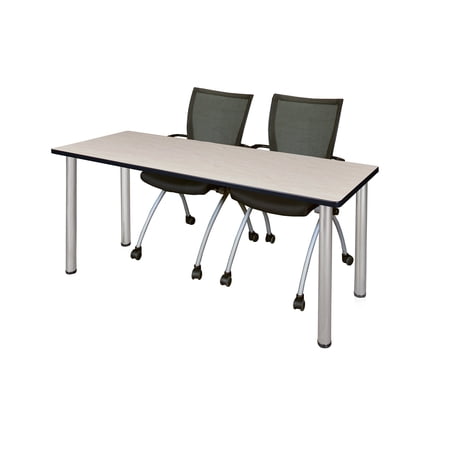 Regency 60" x 24" Kee Training Table- Maple/ Chrome & 2 Apprentice Chairs- Black