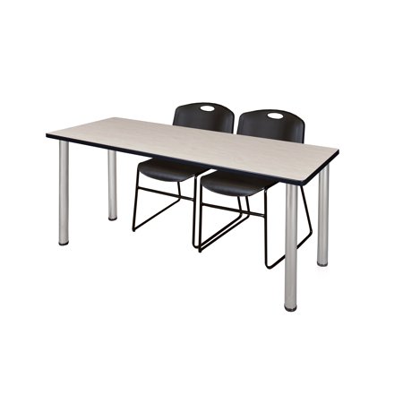 60" x 24" Kee Training Table- Maple/ Chrome & 2 Zeng Stack Chairs- Black