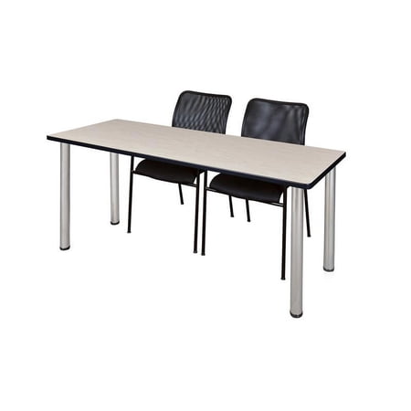 60" x 24" Kee Training Table- Maple/ Chrome & 2 Mario Stack Chairs- Black