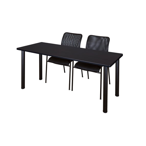 60" x 24" Kee Training Table- Mocha Walnut/ Black & 2 Mario Stack Chairs- Black