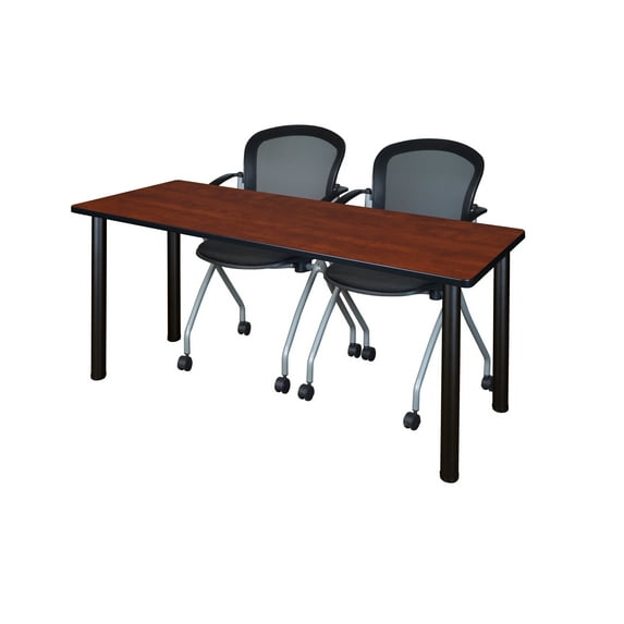 60" x 24" Kee Training Table- Cherry/Black and 2 Cadence Nesting Chairs