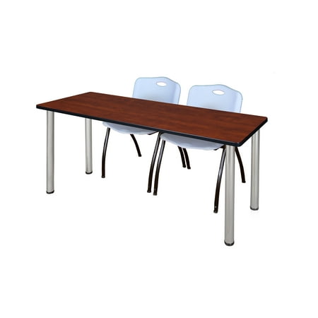 Regency Kee 60 x 24 in. Training Table- Cherry Top, Chrome Legs & 2 M Stack Chairs- Grey
