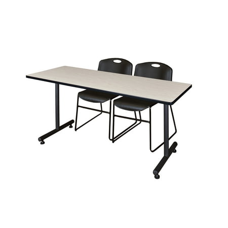 Regency Kobe 60 x 24 in. T-Base Training Seminar Table- Maple, 2 Zeng Stack Chairs- Black
