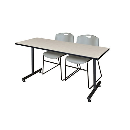 Regency Kobe 60 x 24 in. T-Base Training Seminar Table- Maple, 2 Zeng Stack Chairs- Grey