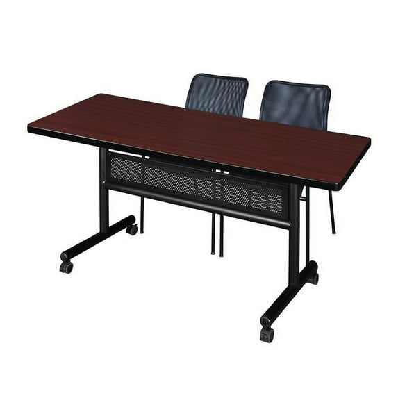 Regency 60" x 30" Flip Top Mobile Training Table w/ Divider & 2 Stack Chairs