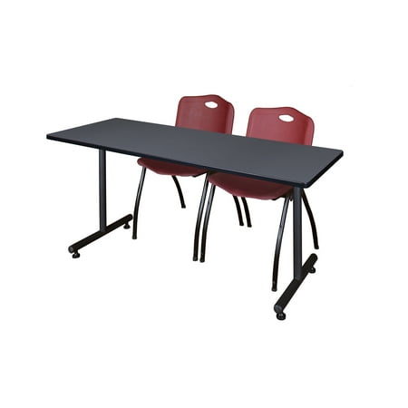 60" x 30" Kobe Training Table- Grey and 2 "M" Stack Chairs- Burgundy