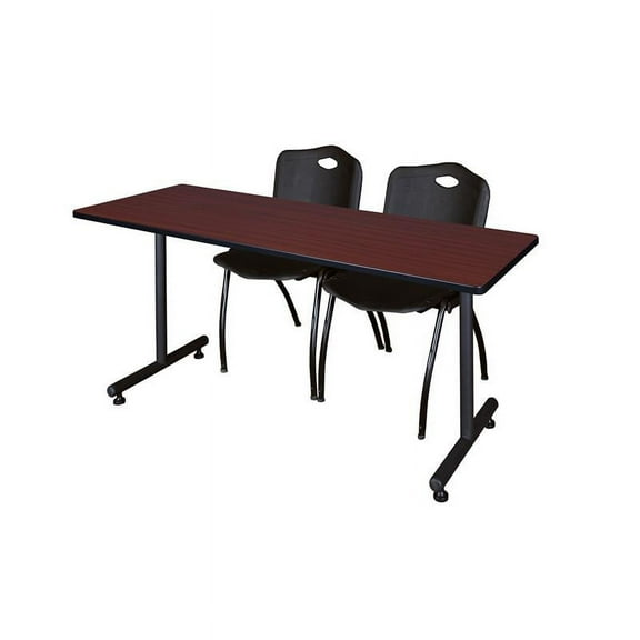 Regency 60" x 30" Kobe Training Table- Mahogany and 2 "M" Stack Chairs- Black