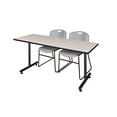 thumbnail image 1 of Regency Kobe 60 x 30 in. T-Base Training Seminar Table- Maple, 2 Zeng Stack Chairs- Grey, 1 of 8