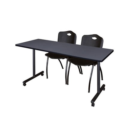 Regency 66" x 24" Kobe Mobile Training Table- Grey & 2 'M' Stack Chairs- Black