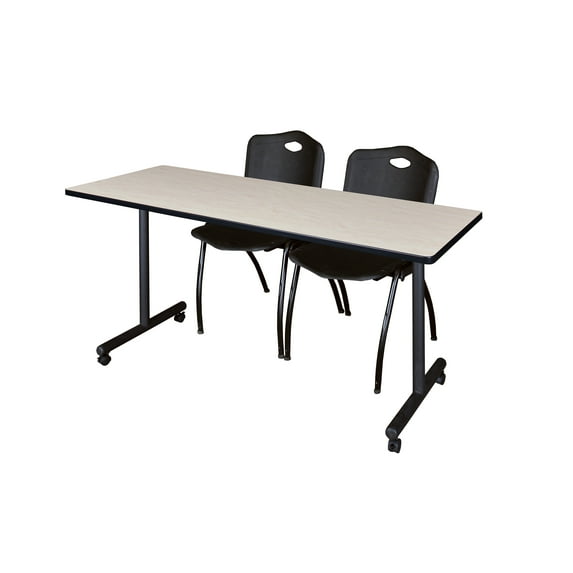 66" x 24" Kobe Mobile Training Table- Maple & 2 'M' Stack Chairs- Black