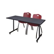 Regency 66" x 24" Kobe Training Table- Grey & 2 'M' Stack Chairs- Burgundy