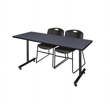 Regency 66" x 24" Kobe Training Table- Grey & 2 Zeng Stack Chairs- Black