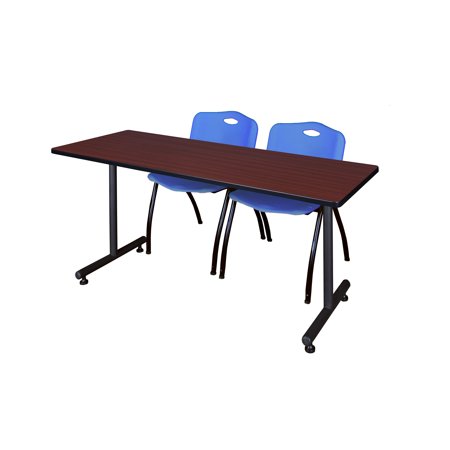66" x 24" Kobe Training Table- Mahogany & 2 'M' Stack Chairs- Blue