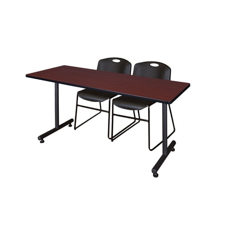 Regency Kobe 66 x 24 in. T-Base Training Seminar Table- Mahogany, 2 Zeng Stack Chairs- Black