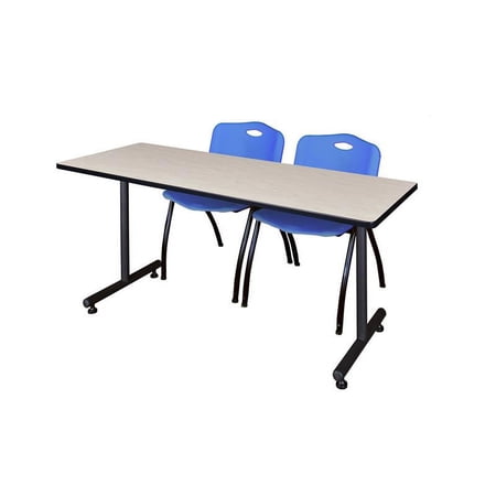 Regency 66" x 24" Kobe Training Table- Maple & 2 'M' Stack Chairs- Blue