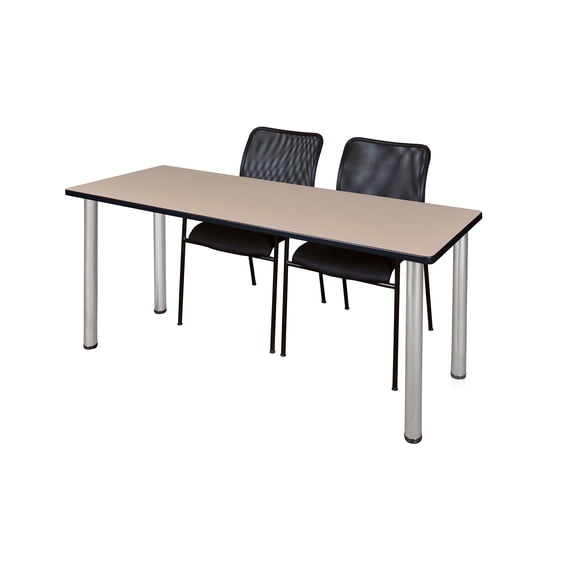 Regency Kee 66 x 24 in. Training Table- Beige Top, Chrome Legs & 2 Mario Stack Chairs- Black