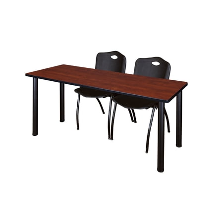 66" x 24" Kee Training Table- Cherry/ Black & 2 'M' Stack Chairs- Black