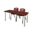 thumbnail image 1 of 66" x 24" Kee Training Table- Cherry/ Chrome & 2 'M' Stack Chairs- Burgundy, 1 of 6