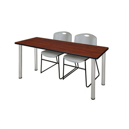 Regency 66" x 24" Training Table- Cherry/ Chrome & 2 Stack Chairs- Grey