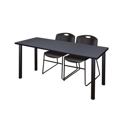 66" x 24" Kee Training Table- Grey/ Black & 2 Zeng Stack Chairs- Black