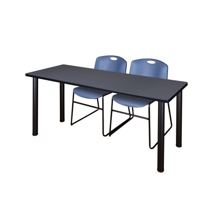 66" x 24" Kee Training Table- Grey/ Black & 2 Zeng Stack Chairs- Blue