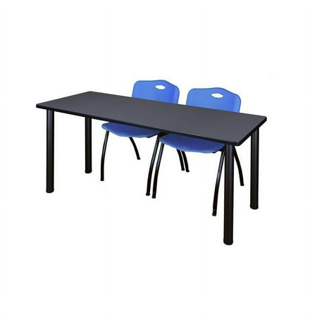 66" x 24" Kee Training Table- Grey/ Black & 2 'M' Stack Chairs- Blue