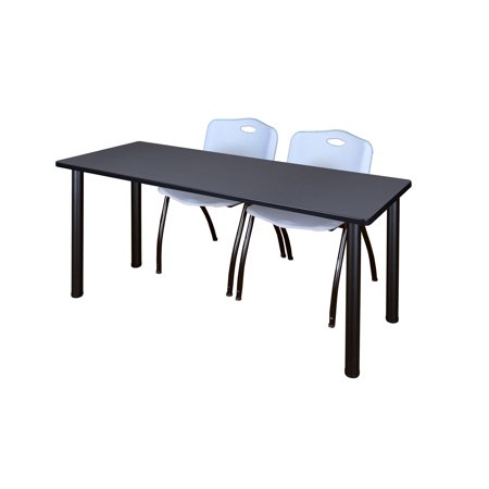 66" x 24" Kee Training Table- Grey/ Black & 2 'M' Stack Chairs- Grey