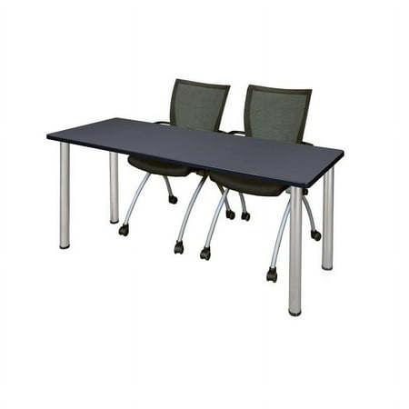 Regency 66" x 24" Training Table- Grey/ Chrome & 2 Chairs- Black