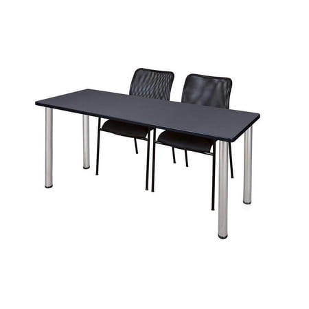 66" x 24" Kee Training Table- Grey/ Chrome & 2 Mario Stack Chairs- Black