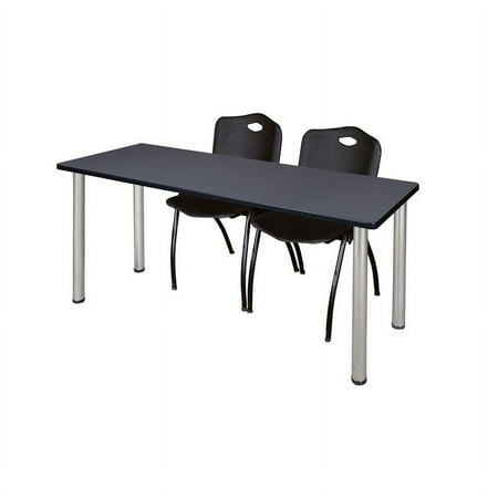 66" x 24" Kee Training Table- Grey/ Chrome & 2 'M' Stack Chairs- Black