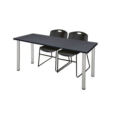 66" x 24" Kee Training Table- Grey/ Chrome & 2 Zeng Stack Chairs- Black