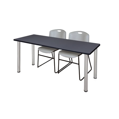 66" x 24" Kee Training Table- Grey/ Chrome & 2 Zeng Stack Chairs- Grey