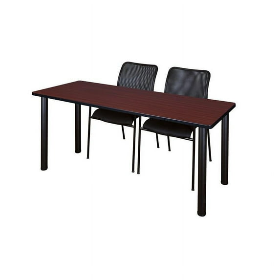 Regency 66" x 24" Training Table- Mahogany/ Black & 2 Stack Chairs- Black