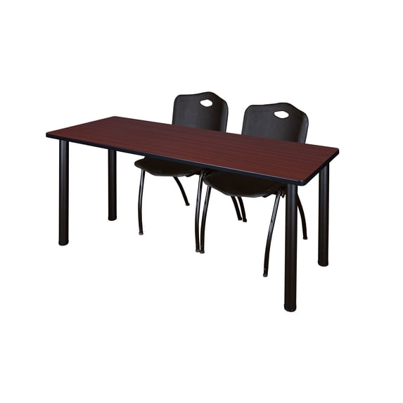 66" x 24" Kee Training Table- Mahogany/ Black & 2 'M' Stack Chairs- Black