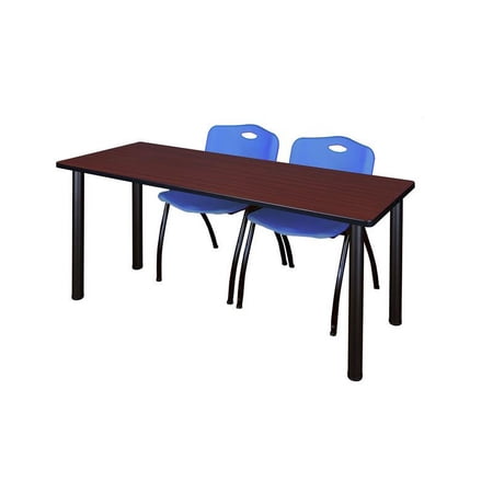 Regency 66" x 24" Training Table- Mahogany/ Black & 2 Stack Chairs- Blue