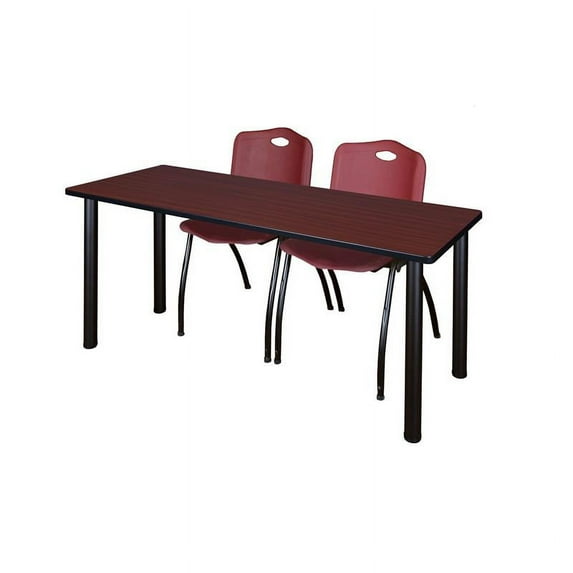 Regency 66" x 24" Training Table- Mahogany/ Black & 2 Stack Chairs- Burgundy