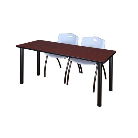 66" x 24" Kee Training Table- Mahogany/ Black & 2 'M' Stack Chairs- Grey